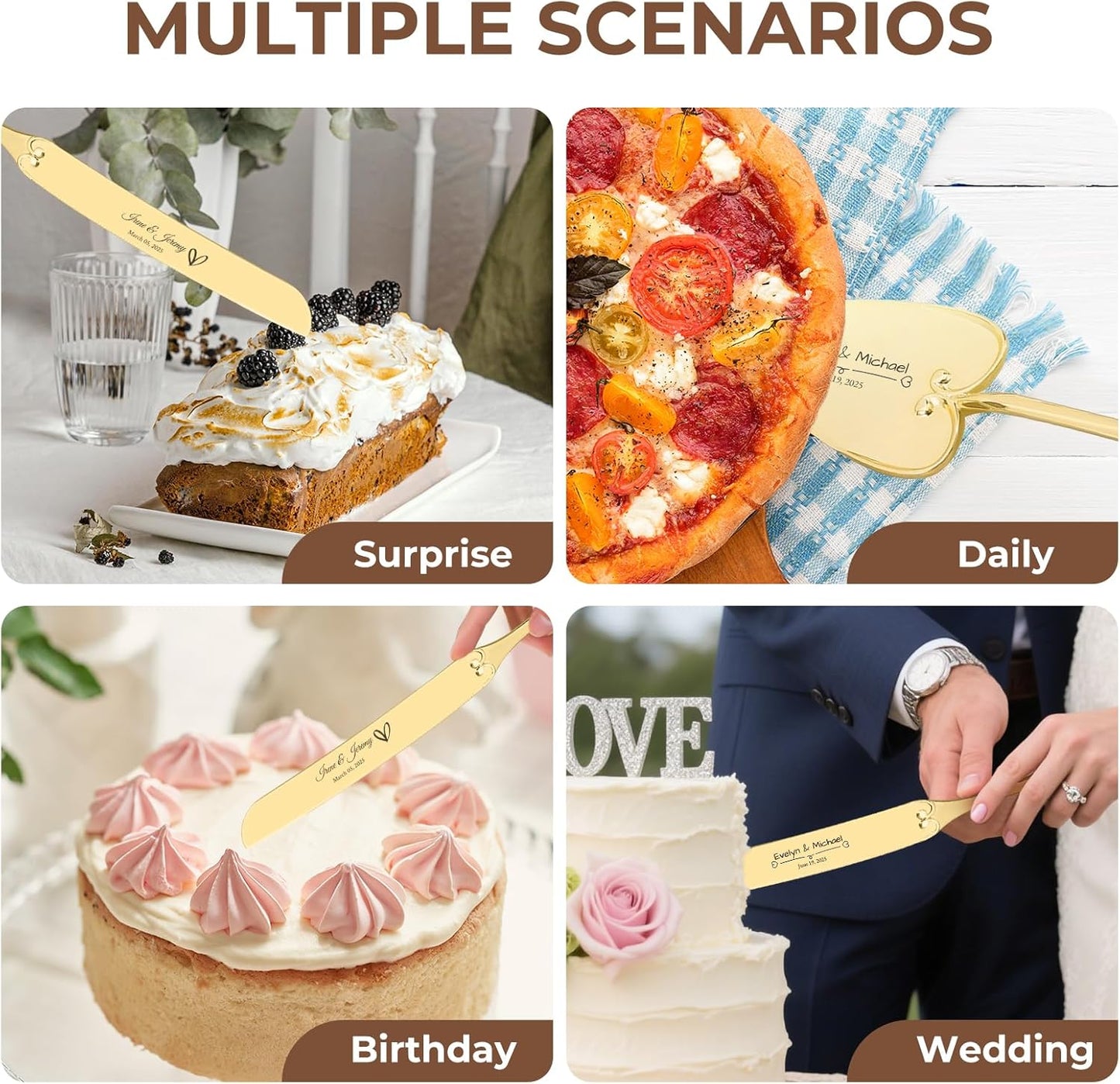 Custom Cake Cutting Set for Wedding Cake Knife and Server Set Personalized Gold Cake Cutter Gift for Anniversary Birthday Christmas