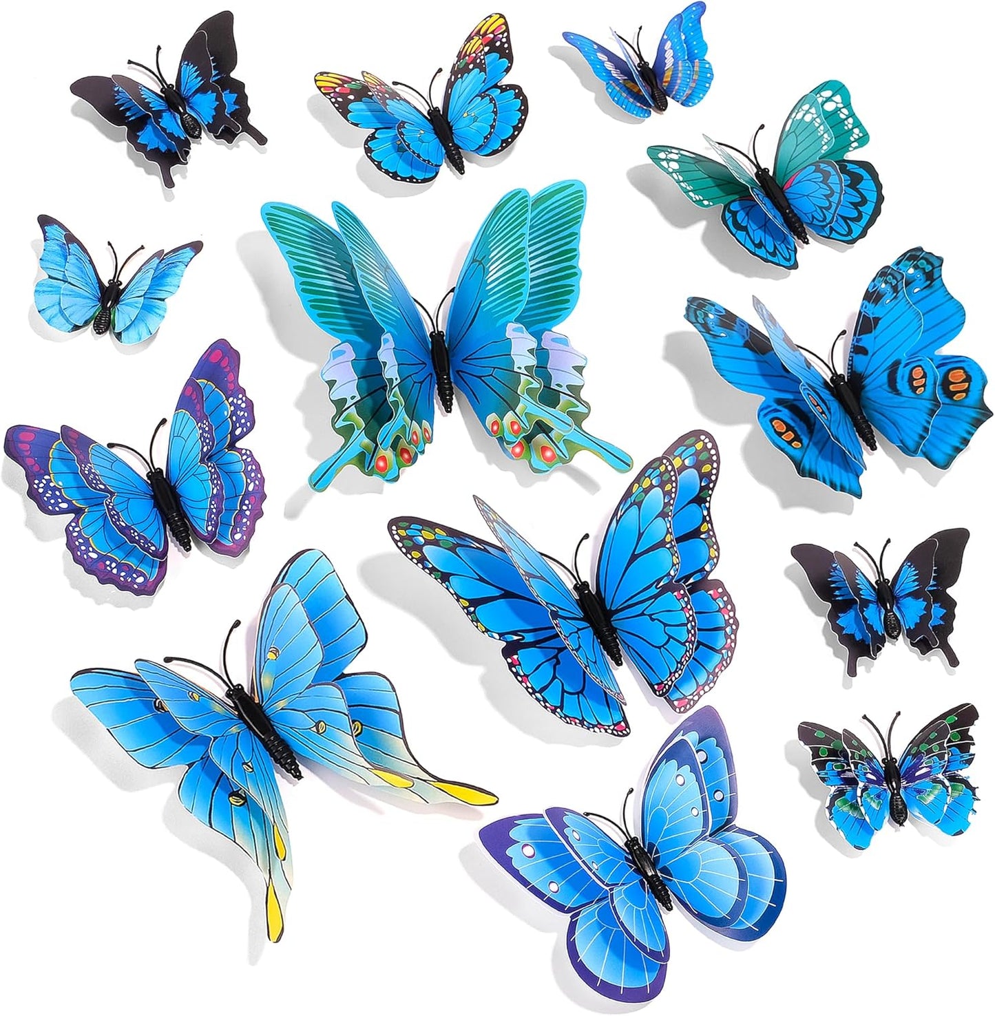 SAOROPEB 3D Butterfly Wall Decor, 72 Pcs Double Layer Butterfly Decorations for Party Decorations Locker Decor Refrigerator Decal, Reusable (Blue)