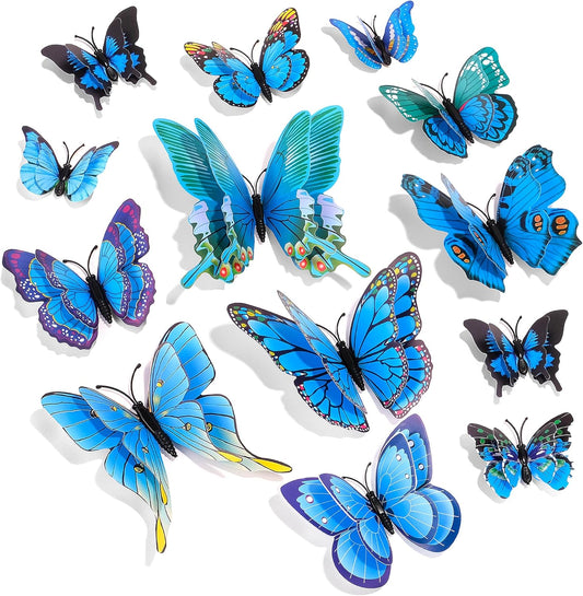 SAOROPEB 3D Butterfly Wall Decor, 72 Pcs Double Layer Butterfly Decorations for Party Decorations Locker Decor Refrigerator Decal, Reusable (Blue)