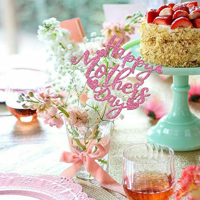12 PCS Happy Mother's Day Centerpiece Sticks Double Sided Glitter Love Mother Best Mom Centerpieces for Happy Mother's Day Theme Table Flower Decorations Birthday Party Supplies Pink