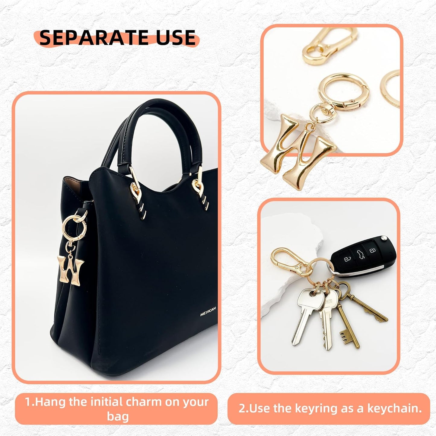 Gold Bubble Heart Initial Bag Charms for Handbags – Cute Initial Letter Keychain for Women, Purse Charms, Gold Gift