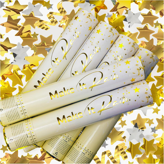 PrimePure Confetti Cannon Party Poppers - Gold Star Confetti Poppers & Streamers - 6 Pack - New Years Party Cannon - Gold Glitter Stars Pop Gun for NYE 2026, Wedding, Birthday, Celebration, Pranks