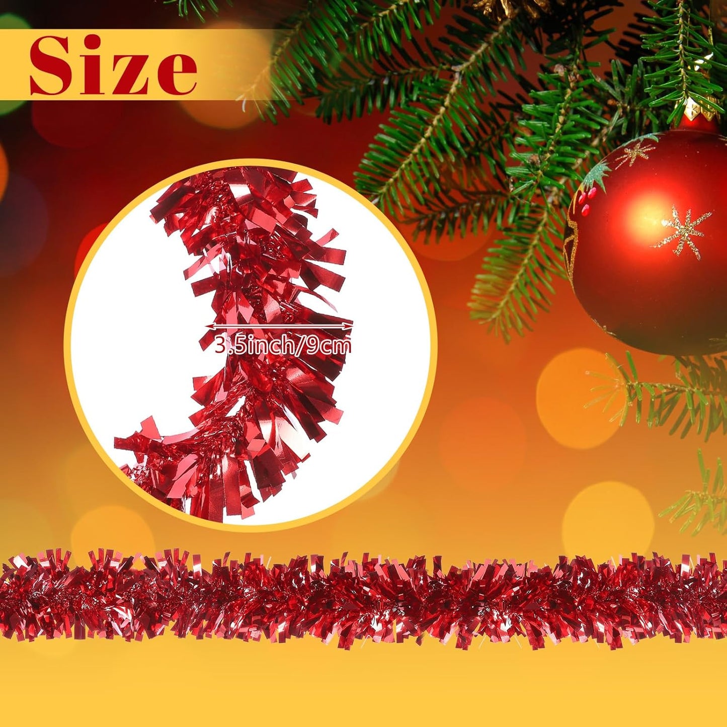 Sosation 100 ft Christmas Tinsel Garland Christmas Tree Twist Garland Bulk Glitter Metallic Streamer Indoor Outdoor Hanging Xmas Decorations(Red)