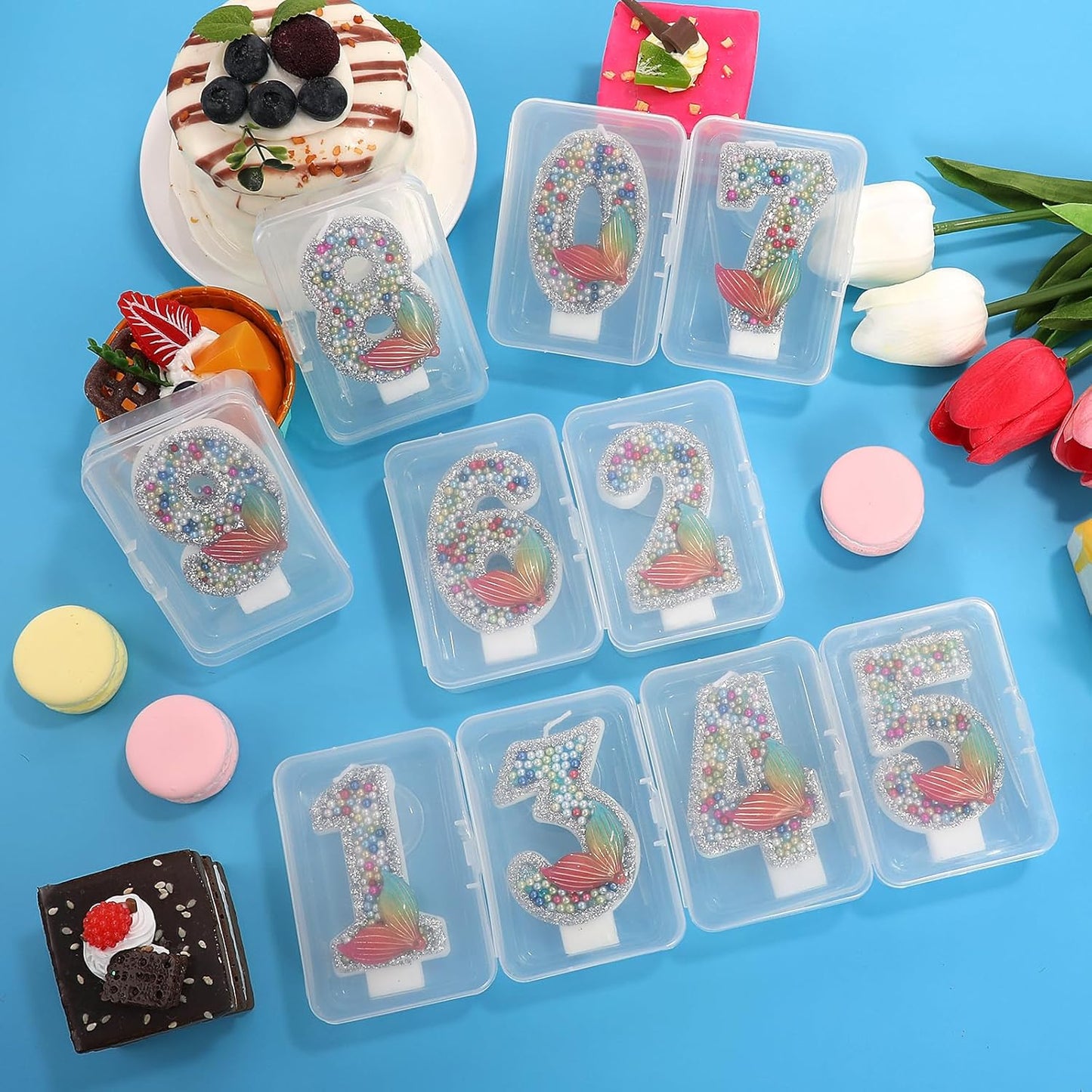 Mermaid Number 2 Candles, Red Blue Mermaid Birthday Candles Little Mermaid Theme Party Decorations for Cake Topper Anniversary Celebrations Supplies（Number 2）