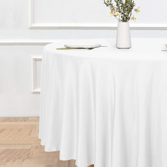 sancua Round Tablecloth - 108 Inch - Water Resistant Spill Proof Washable Polyester Table Cloth Decorative Fabric Table Cover for Dining Tables, Buffet Parties and Camping, White