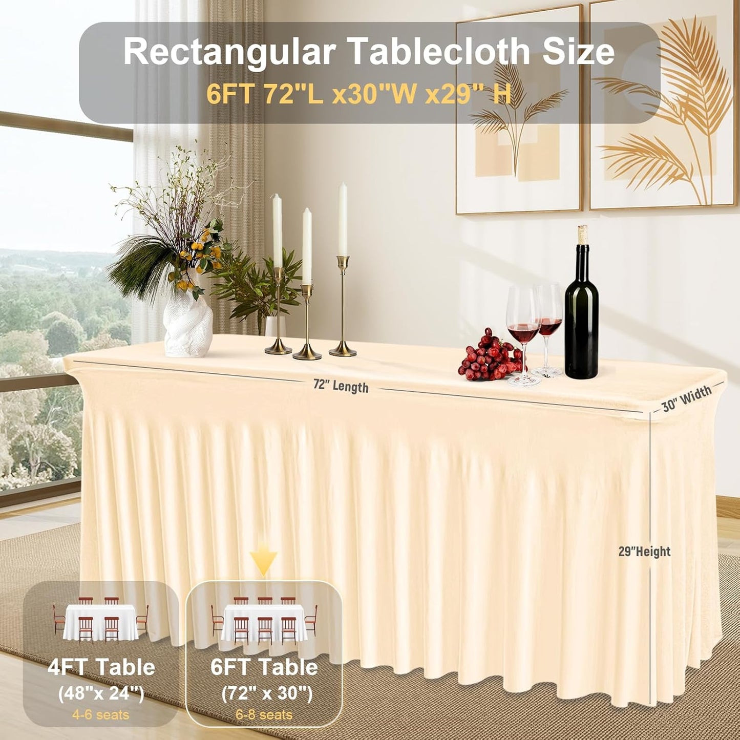 Rectangle Tablecloth, 60 Inch Washable & Wrinkle-Resistant, Bright Silk Cover Smooth Fabric Table Cloth,Waterproof Dining Table Cover for Kitchen, Party, Wedding & Event, Champagne(2Pack)