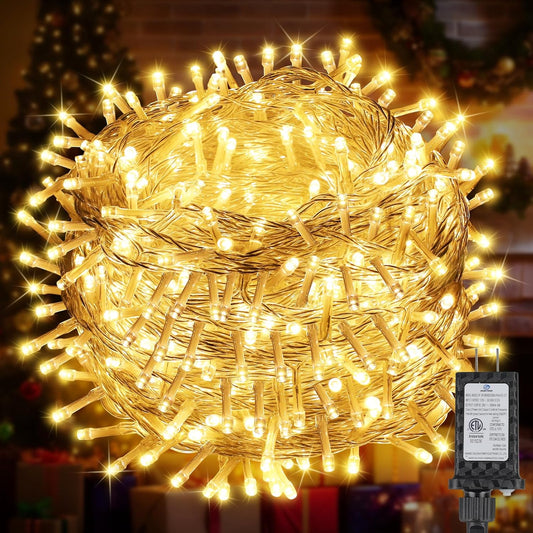 200FT 600LEDs Christmas Lights Plug in,Outdoor Indoor Fairy Lights with Timer and 8 Modes,Christmas Tree Lights for Garden Party Wedding Christmas Decoration(Warm White)