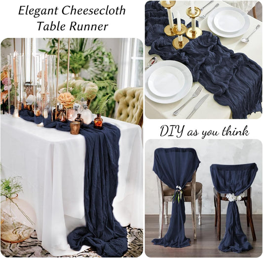 12 Pack Navy Blue Table Runner 10FT Cheesecloth Table Runner 21 x 120 inch Boho Gauze Cheese Cloth Table Runner Rustic Sheer Table Runner for Party Wedding Bridal Baby Shower Birthday Table Decor