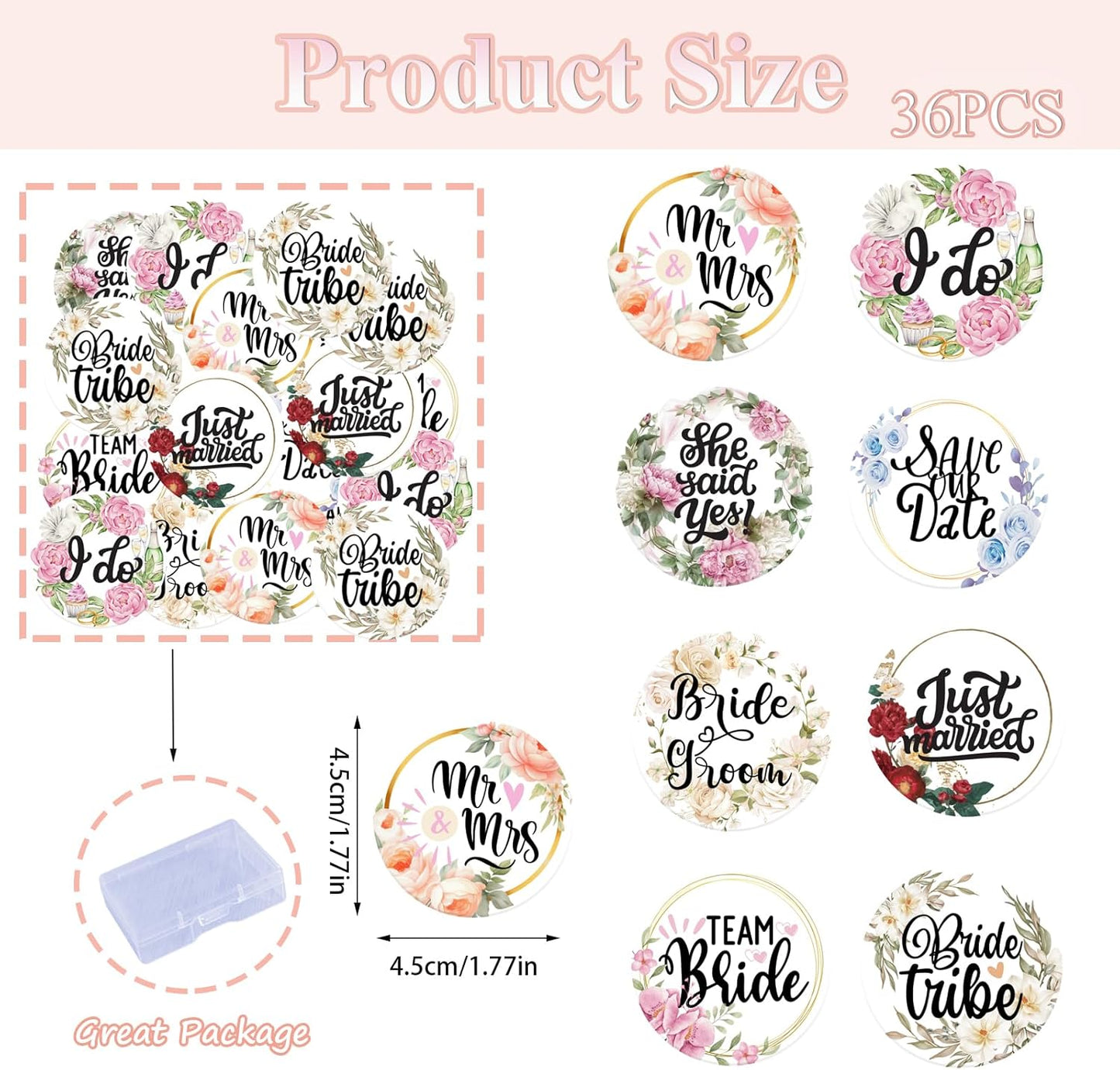 36PCS Edible Floral Bride to Be Cupcake Toppers Wafer Paper Love I Do Cupcake Decoration Miss to Mrs Cupcake Picks for Bridal Shower Bachelorette Wedding Party Supplies