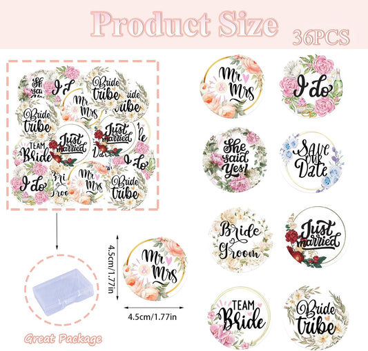 36PCS Edible Floral Bride to Be Cupcake Toppers Wafer Paper Love I Do Cupcake Decoration Miss to Mrs Cupcake Picks for Bridal Shower Bachelorette Wedding Party Supplies