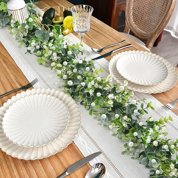SOMYTING Faux Eucalyptus Garland 2 Pack Fake Vines Hanging Eucalyptus Babys Breath Greenery Garland Spring Garland for Mantle Table Wedding Backdrop Arch Party Wall Decor (2PCS)