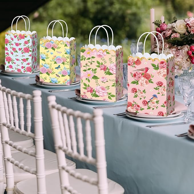 Vintage Floral Gift Bags Bulk Tea Party Favors Flower Tea Party Goodie Bags Treat Candy Bag Spring Wildflower Birthday Favors Decoration for Princess Birthday Wedding Garden Bridal Shower 24Pcs