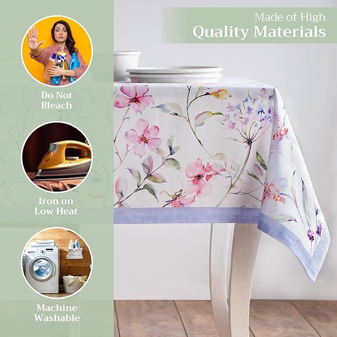 Maison d' Hermine Table Cloth Rectangle Table 100% Cotton 70 x 140 Inches Tablecloth Reusable Decorative for Dining Room Farmhouse Home Valentines Day Decorations Spring Summer - Summer Floral