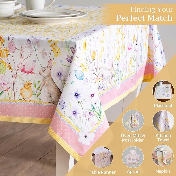 Maison d' Hermine Table Cloth Rectangle Table 100% Cotton 70 x 140 Inches Tablecloth Reusable Decorative for Dining Room Farmhouse Home Valentines Day Decorations Spring Summer - Easter Zest
