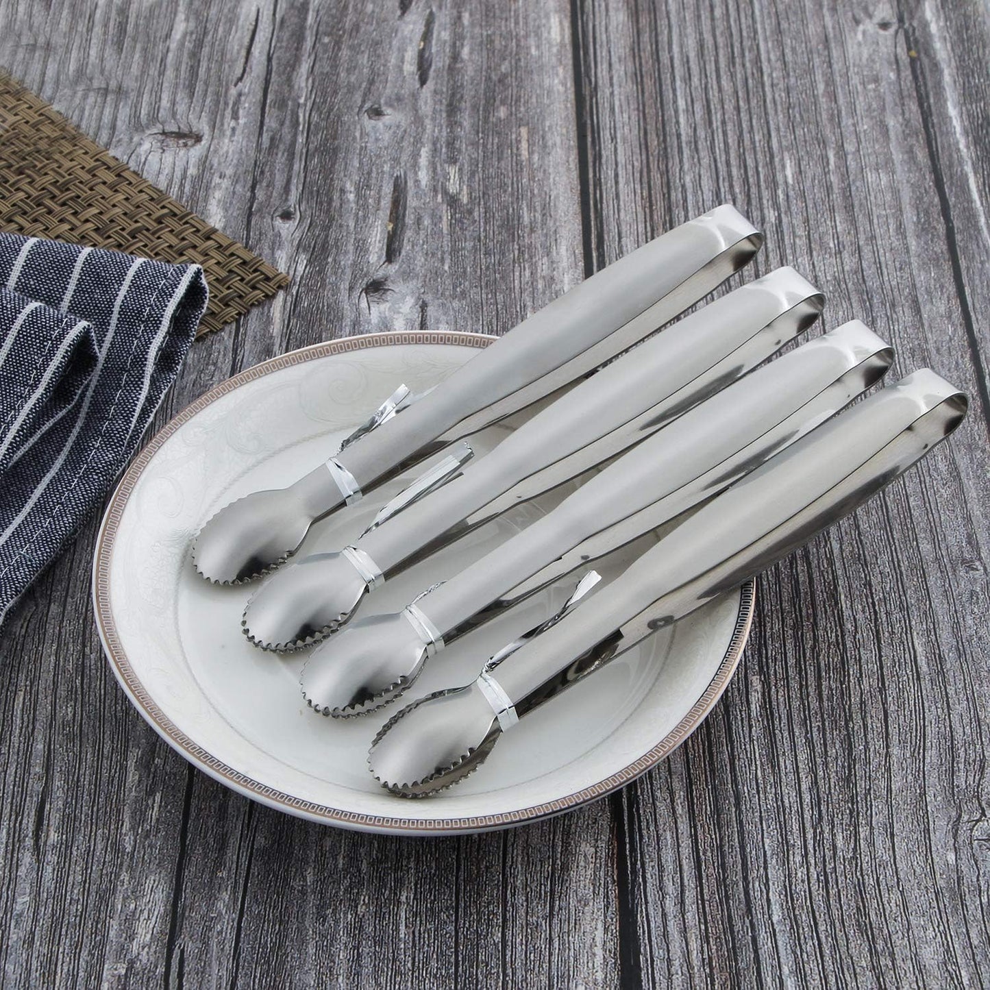MSY BIGSUNNY 6" Premium Stainless Steel Sugar Cube Tongs Ice Tongs, Mini Serving Tongs Appetizers Tongs - Set of 4 (Silver)