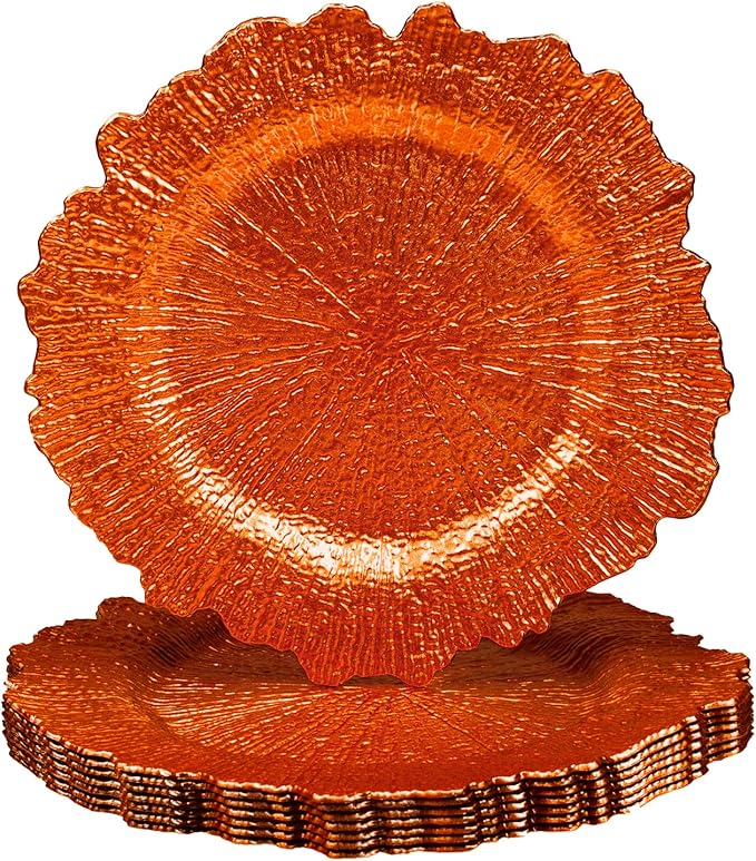 MAONAME 13" Orange Charger Plates, Round Reef Chargers for Dinner Plates, Plastic Plate Chargers for Table Setting, Wedding Decor, Set of 8