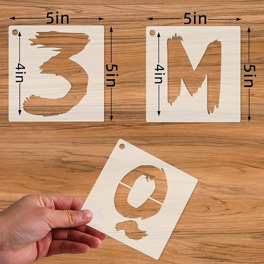 36Pcs Reusable Numbers & Alphabet Stencils - 4 inch, Cursive, for Wood, Wall, Fabric, Rock, Chalkboard, Signage