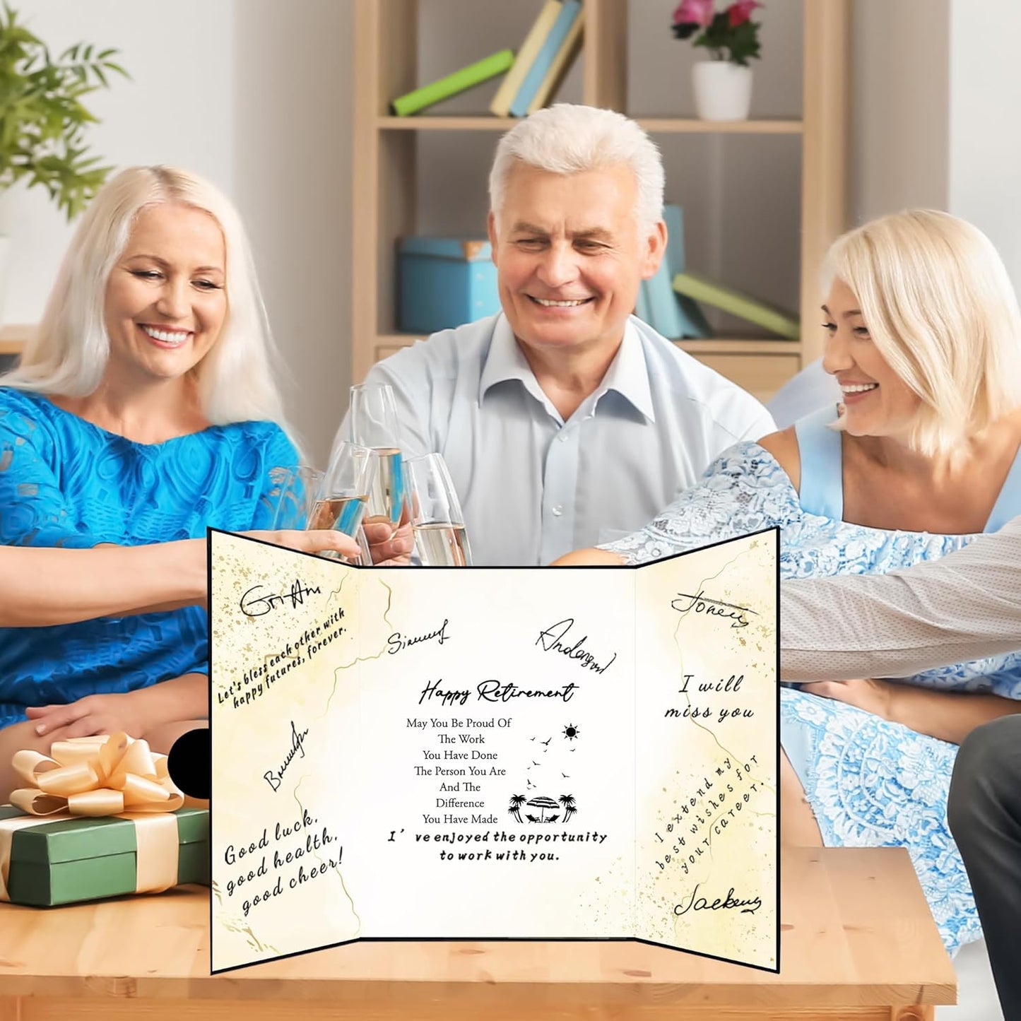 Holkcog Black Gold Retirement Party Decorations,Black Gold Giant Happy Retirement Guestbook Fun Beach Themed Retirement Party Signature Book,Best Retirement Gifts for Women Men, Retire Signing Boards