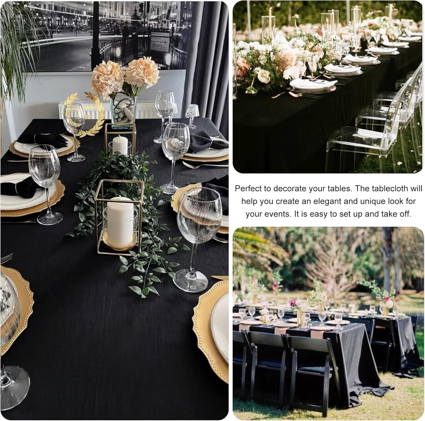 4 Pack Rectangle Tablecloth for 6 Foot Tables Washable Polyester Table Cover for Wedding Dining Table Parties Banquet（70x120 Black）