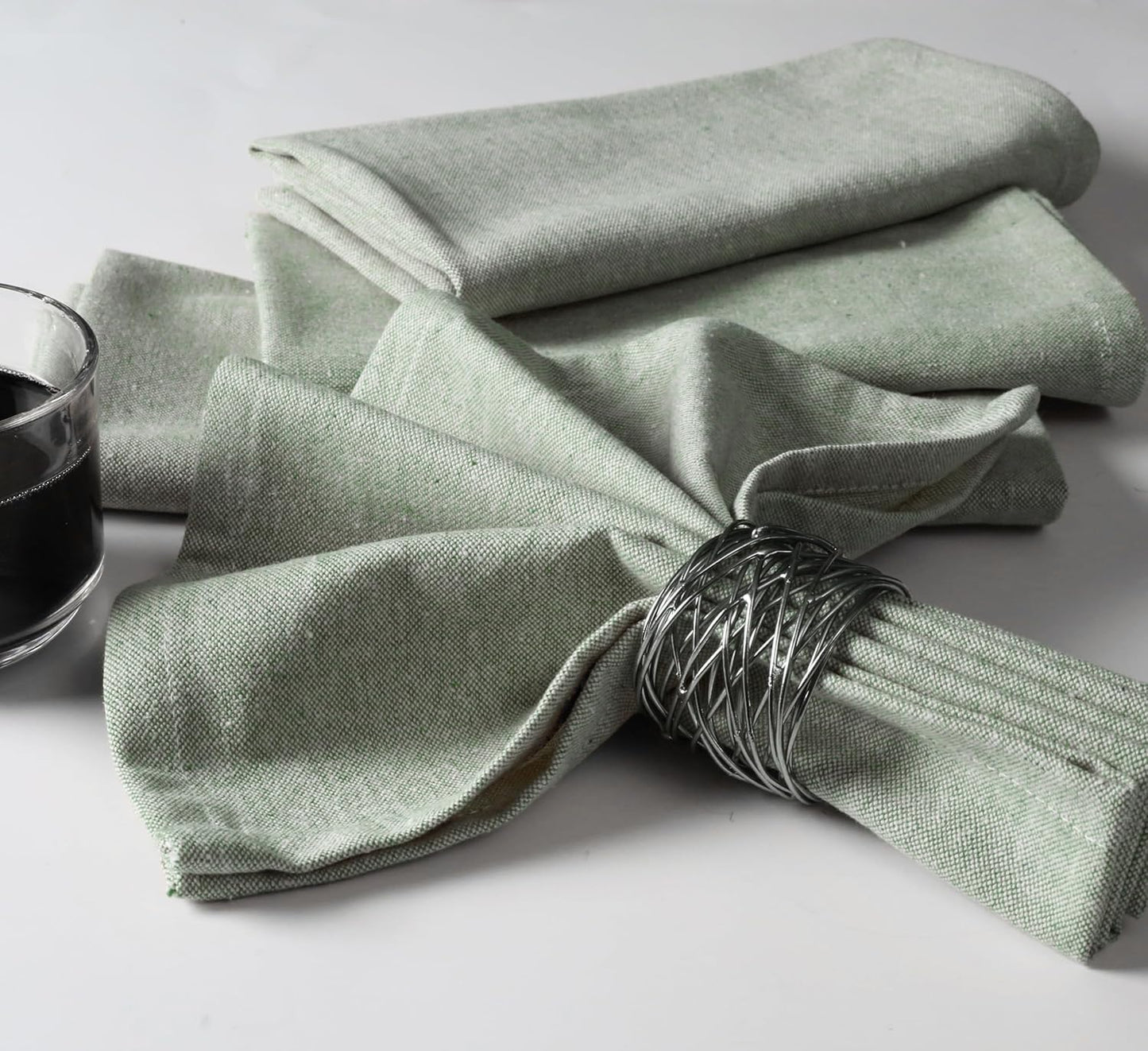 Native Fab Solid Chambray Cloth Napkin Set of 12, 100% Cotton, Washable, Reusable Dinner Cloth Napkin 17x17 inches, Table Decor Napkins for Dinner, Events, Olive Green