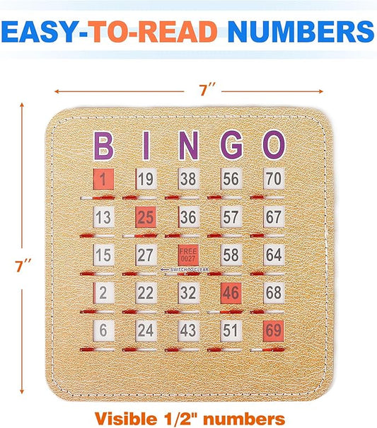 GSE Games & Sports Expert Shutter Bingo Cards, Finger-Tip Shutter Slide Bingo Cards, Easy-Read Large Print Bingo Cardboard with Sliding Windows