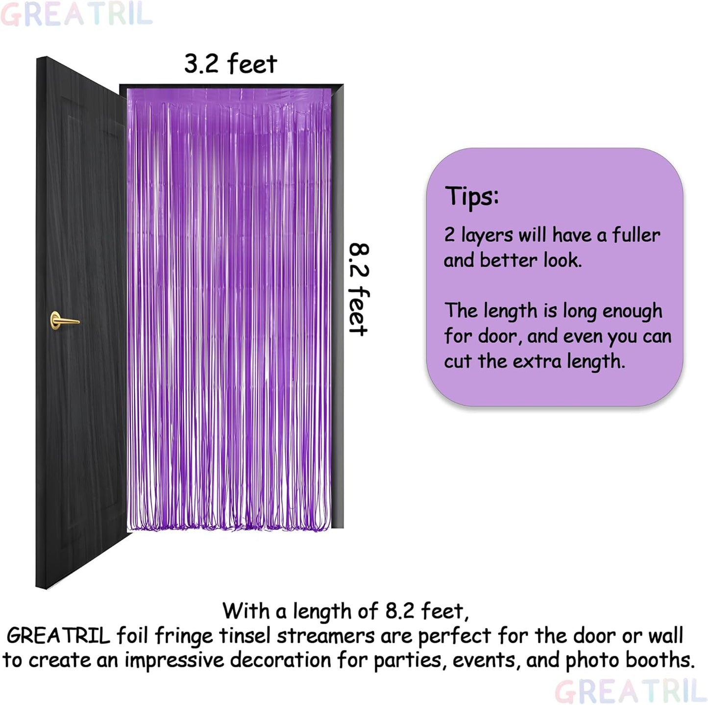 Purple Tinsel Fringe Party Backdrop - GREATRIL Party Streamers for Lavender/Mermaid/Butterfly/Fairy Birthdays Party Decorations - 3.2ft X 8.2ft - 2 Packs