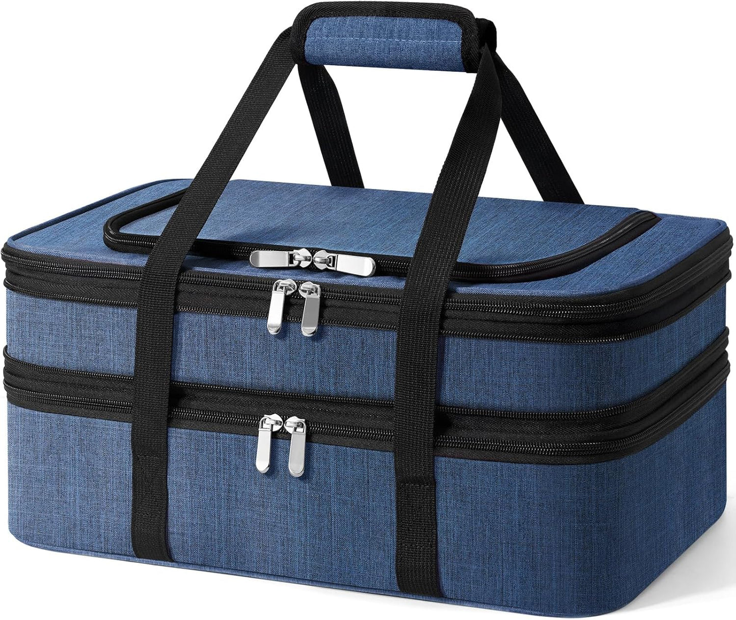 Insulated Double Casserole Carrier - Portable Casserole Carriers for Hot or Cold Food Lunch Tote Warmer or Cooler Bag for Potluck Parties Picnic Cookouts, Fits 9" x 13" Baking Dish - Navy Blue