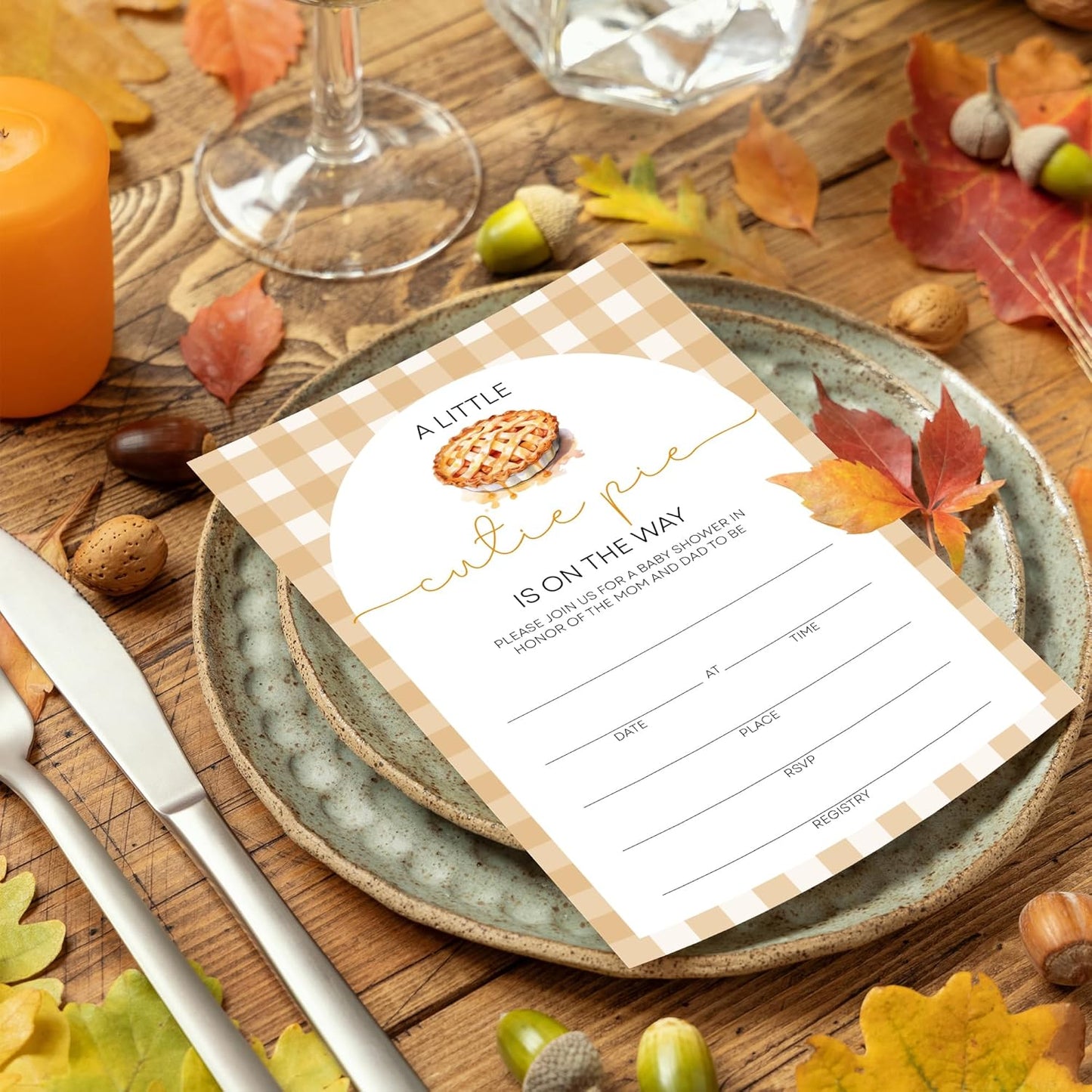 “Cutie Pie” Baby Shower Invitations - Gingham & Pie Design with Envelopes And RSVP Cards - 20Pcs Fill In Baby Shower Party Cards(4 x 6 Inch) (045)