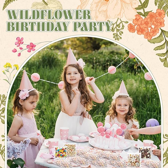 Tinlade 200 Pcs Wildflower Party Cellophane Treat Bags Floral Candy Decorations Plastic Clear Goody Bags for Wedding Birthday Graduation Party Supplies