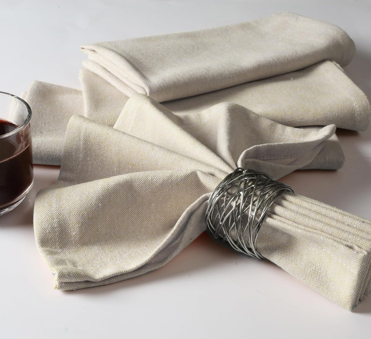 Native Fab Solid Cloth Napkin Set of 12, 100% Chambray Cotton, Washable, Reusable Dinner Cloth Napkin 17x17 inches, Table Decor Napkins for Dinner, Events, Beige