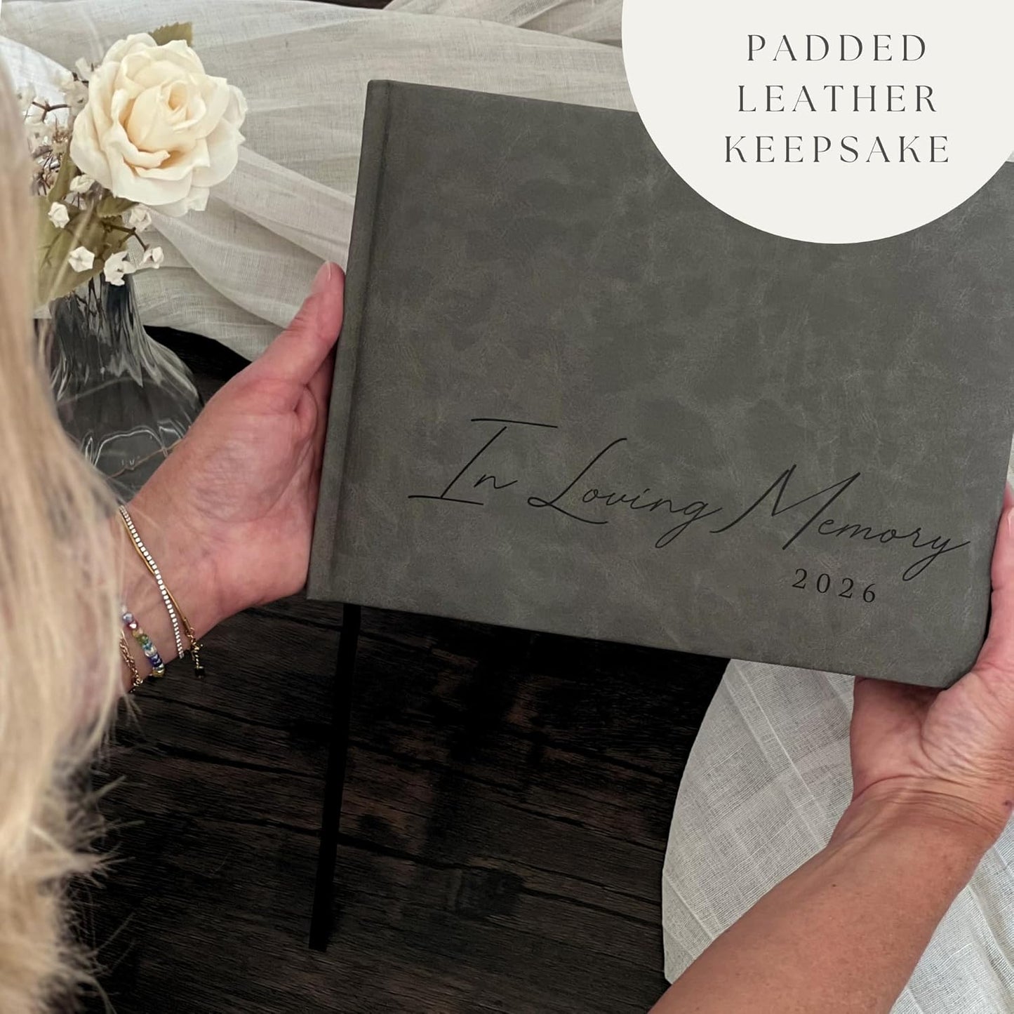 Funeral Guest Book for 2026 Celebration Of Life Memorial Service - Leather Memory Book for Funeral Guests to Sign In with Condolence Memory Table Sign & Back Pocket - Gray Guestbook