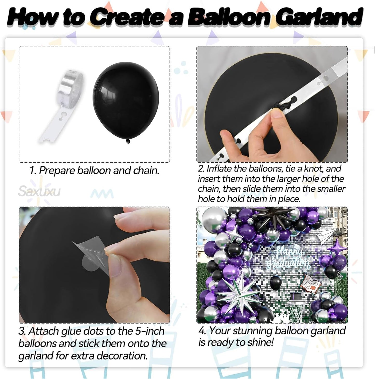 Purple Black Balloon Arch Kit, Black Purple Silver Balloons garland Arch kit, Sliver Star Foil Balloons For Birthday Baby Shower Party Wedding Bachelorette Bridal Shower Graduation Halloween Decor