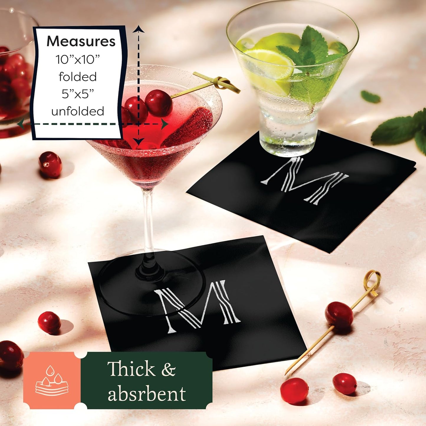 100 Pack Disposable Monogrammed Cocktail Napkins Black, 5"x5" Linen-Feel Silver Foil Letter K Paper Napkins, Initial White Beverage Napkins For Wedding, Party, Bar Or Holiday