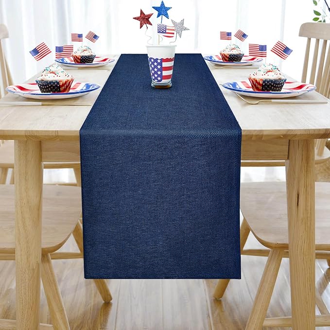 Navy Blue Table Runners 13x108 inches 2 Pieces Burlap Runner 4th of July Decorations for Home, Farmhouse, Dining Linens Decoration Independence Day