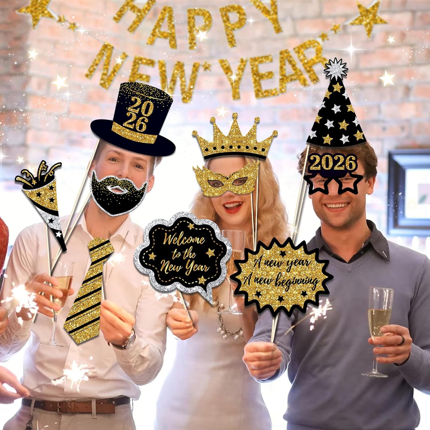 New Years Photo Booth Props 2026 – Pack of 30, Nye | Eve Party Supplies Black Gold New Year’s Eve Photo Prop 2026 Happy News Years Selfie Props Decorations for NYE Party Favor Decorations Supplies