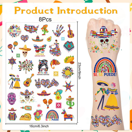 Hispanic Heritage Month Temporary Tattoos - Lovarywow 200+ Spanish Party Decorations Latin American Stickers Temporary Tattoos Stickers Gifts for Kids Spanish Themed Birthday Party Favors Supplies