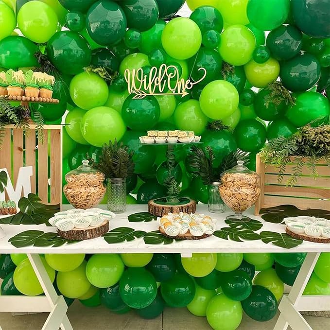Green Balloons Different Shades Dark Emerald Hunter Forest Lime Metallic Green Latex Balloon Confetti Balloon for Patrick's Day Jungle Safari Birthday Baby Shower Themed Graduation Party Decor