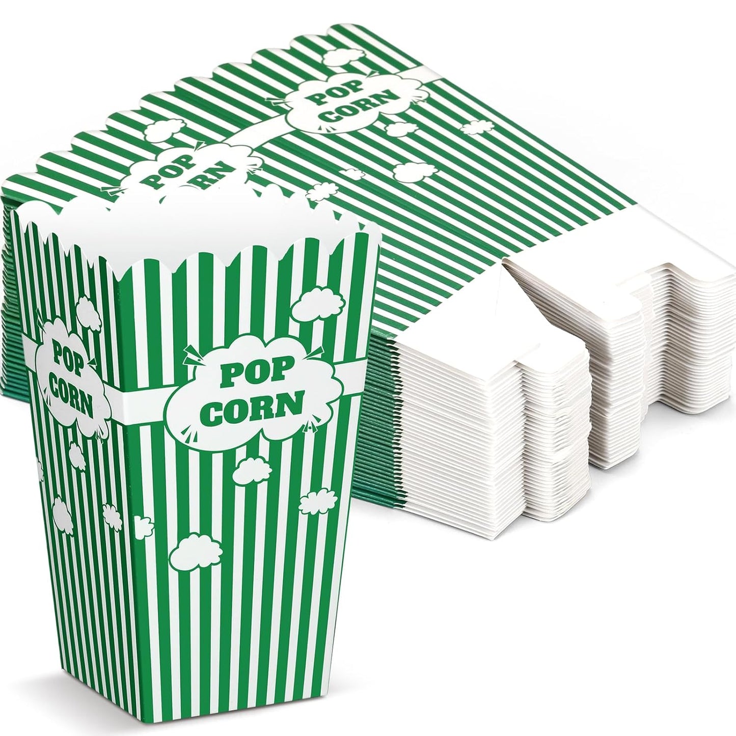 50 Pcs mini stripe popcorn boxes Buckets and Container for Home for Graduation Carnival Summer Birthday Party Supplies(Green)