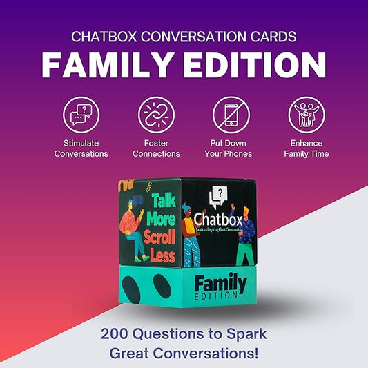 Chatbox 200 Conversation Starter Cards - Family Games for Kids and Adults - Fun Travel Games - Party Card Game - Conversation Cards - Couples Card Game for Game Night