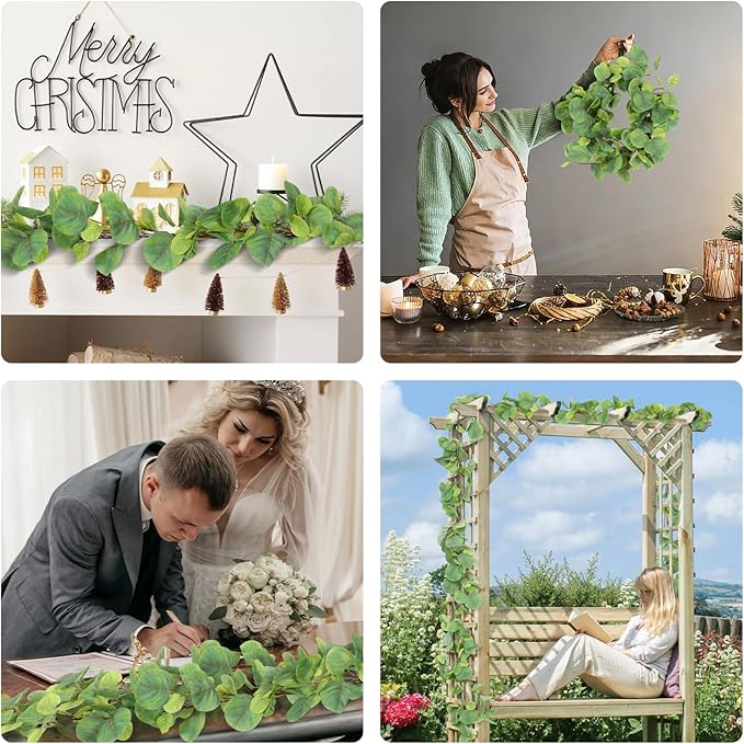 RECUTMS 2Pack Fake Big Eucalyptus Garland 5.6FT Artificial Apple Leaves Ivy Vine Greenery Faux Hanging Wreath Rattan for Home Office Wedding Garden Farmhouse Balcony Wall Window Outdoor Indoor Decor