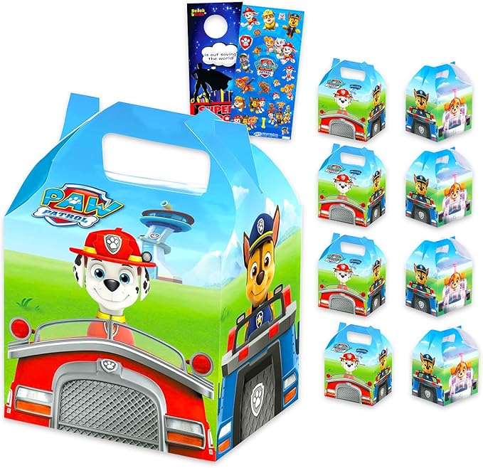 Paw Patrol Treat Boxes Set for Celebrations - Bundle of 8 Favor Boxes for Birthdays, Prizes, Plus Stickers, More | Paw Patrol Party Favors for Boys, Girls