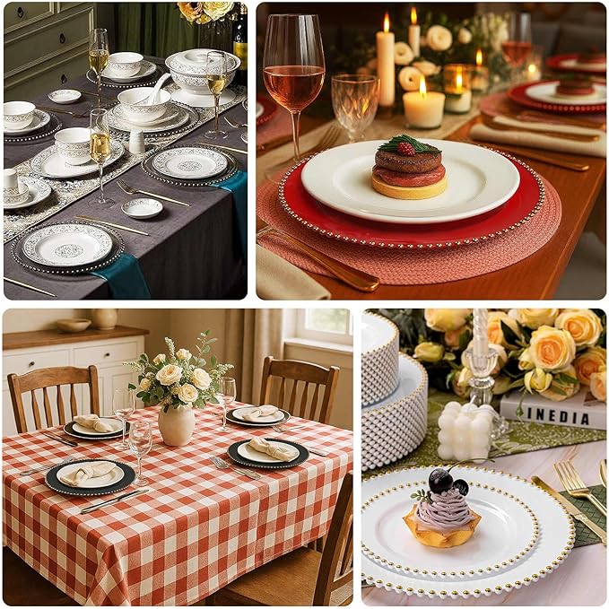 Efavormart 10-Pack Economy Plastic Charger Plates 13" Round Clear/Gold Glitter with Beaded Rim - Stylish Dinner Party Serving Plates