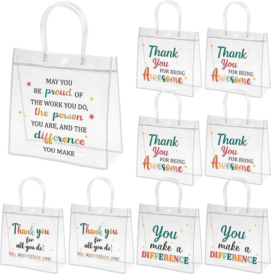 H1vojoxo Employee Appreciation Gift Bags - 24PCS Employee Appreciation Clear PVC Gift Bags with Handle 7.9x3.2x7.9 Inch Reusable Office Team Thank You Gifts Bag for Coworkers Staff Teachers Nurse