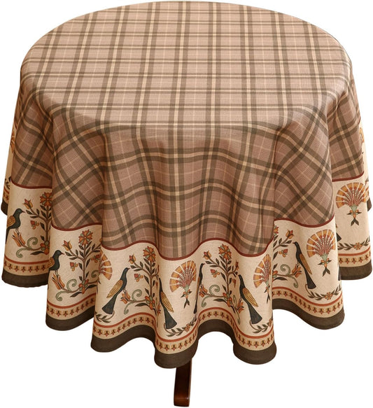 Vintage Brown Checkered Small Round Tablecloth,Italian Style Wrinkle Resistant Linen Tablecloths,Decor Table Cover for Kitchen,Dining,Thanksgiving,Christmas,Diameter 55"-Seville