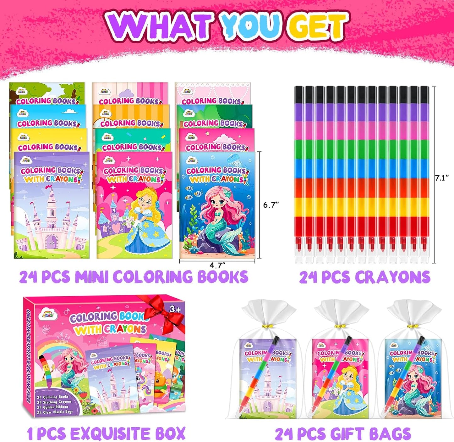 ZMLM 24 Coloring Books for Kids Party Favors: Bulk 24 Crayons Mini Coloring Books for Kids Ages 4-8 Birthday Goodie Bags Stuffers Toddlers Return Gifts Classroom Prizes Teacher Crafts (Girls)