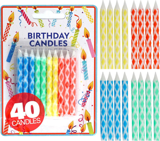 40 Multicolored Diamond Birthday Candles for Cake & Cupcakes - Multi-Color Party Candles Set