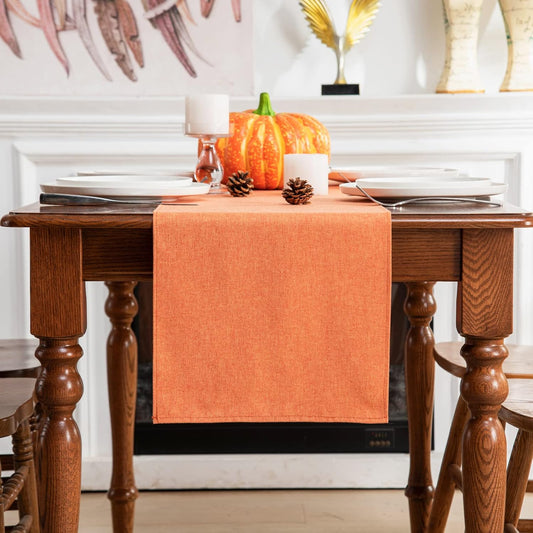 Table Runner 13 x 72 Inches Long, Cotton Linen Farmhouse Style Orange Table Linen for Kitchen Dining Coffee Table Parties Wedding Home Decor (Fall-Orange, 13” x 72”)
