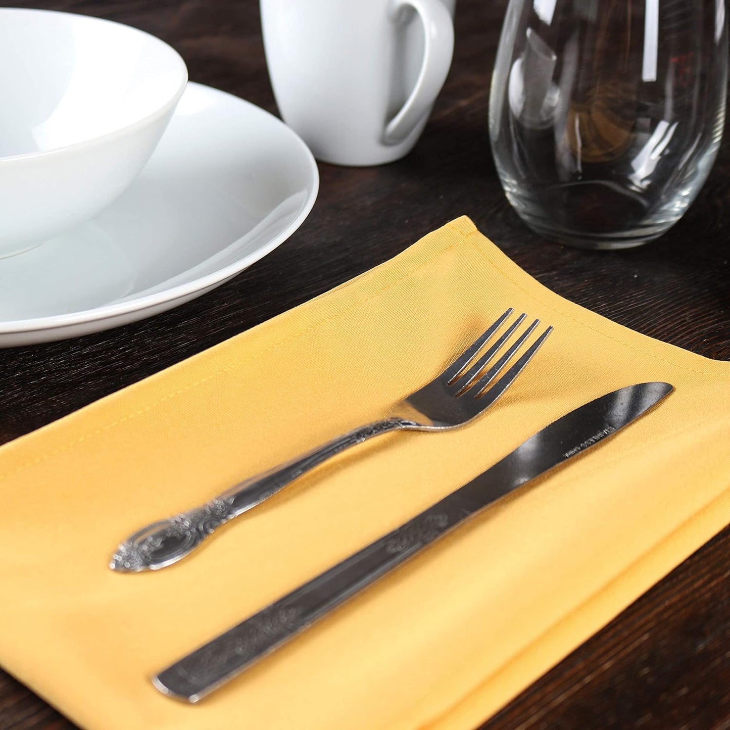Arkwright Restaurant Cloth Napkins - (Pack of 25) Spun Polyester Dinner Napkin with Hemmed Edges - Ideal for Dinner, Wedding, Party, Banquet, Kitchen, 20 x 20 in, Gold