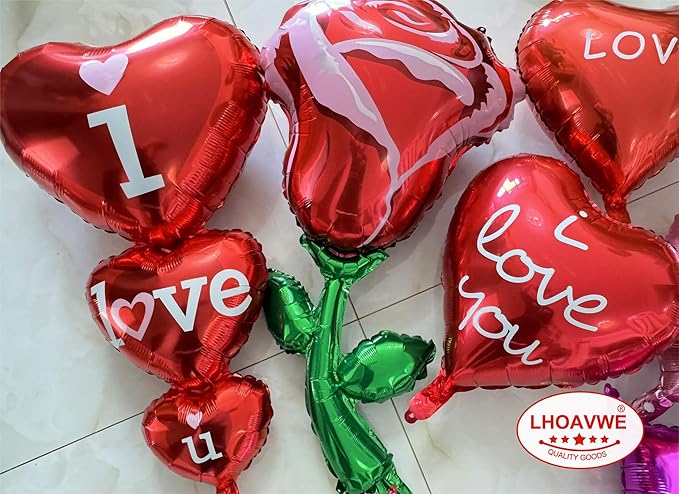 7 Pcs Red Heart Shaped Balloons I Love You Valentine Balloons for Valentines Day Bridal Shower Wedding Party Decorations