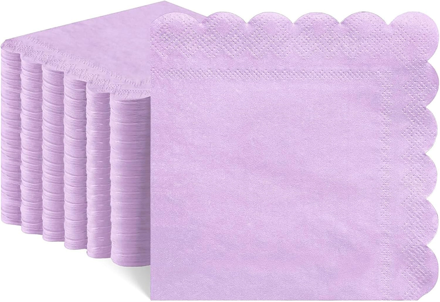 120 Pcs Purple Napkins,Scalloped Lavender Napkins Disposable Purple Cocktail Napkin Lilac Beverage Dessert Napkin for Birthday Wedding Bridal Baby Shower, 5 x 5 Inch